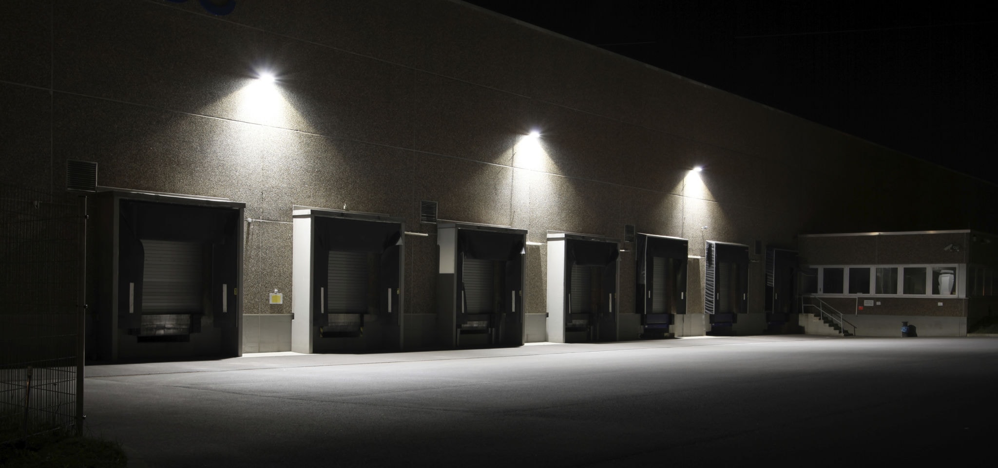 Exterior property lighting at night